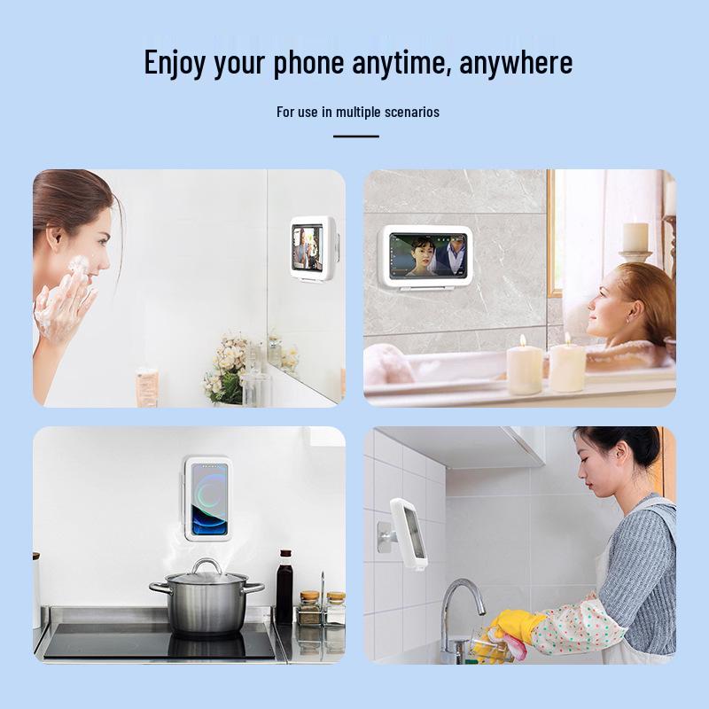 Waterproof Wall-Mounted Phone Case: No-Drill, Adjustable, Anti-Fog Touchscreen for Bathroom Toilets