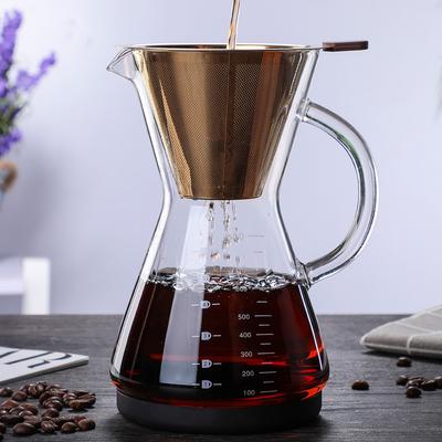 New Borosilicate Glass Coffee Pot, Non-slip Silicone Pad At the Bottom, Hand Punch Sharing Pot with Graduated Glass Pot for Brewing