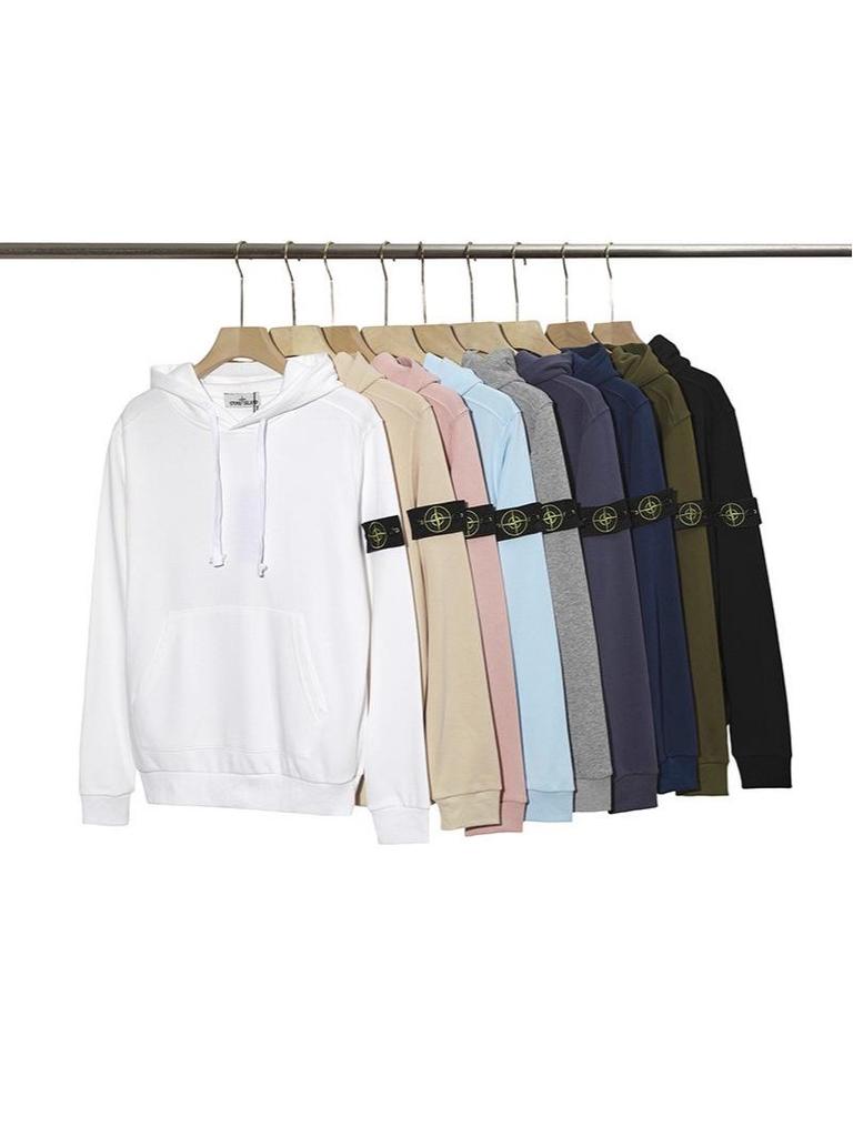 Stone Island Unisex Classic Solid Color Badge Hoodie Sweatshirt