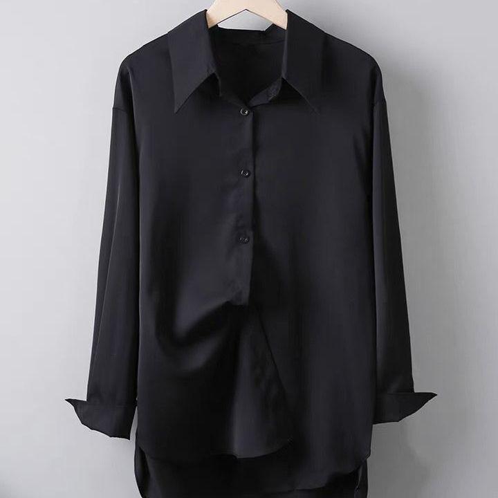 

Retro Striped Hong Kong-Style Long-Sleeve Shirt, Preppy Spring/Autumn Top with Japanese-Style Print L