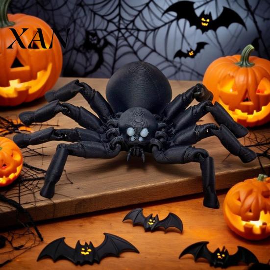 Movable Spider Joints 3D Printed Articulated Figurine, Flexible Joint Black Realistic Model Statue, Collectible Gothic Ornament for Halloween