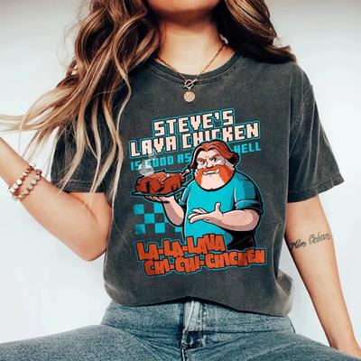 Steves Lava Chicken Shirt Pixel Gaming Tee Boys Kids Game Gift Clothing Graphic Short Sleeve Shirt Unisex Unisex Women AllSeason