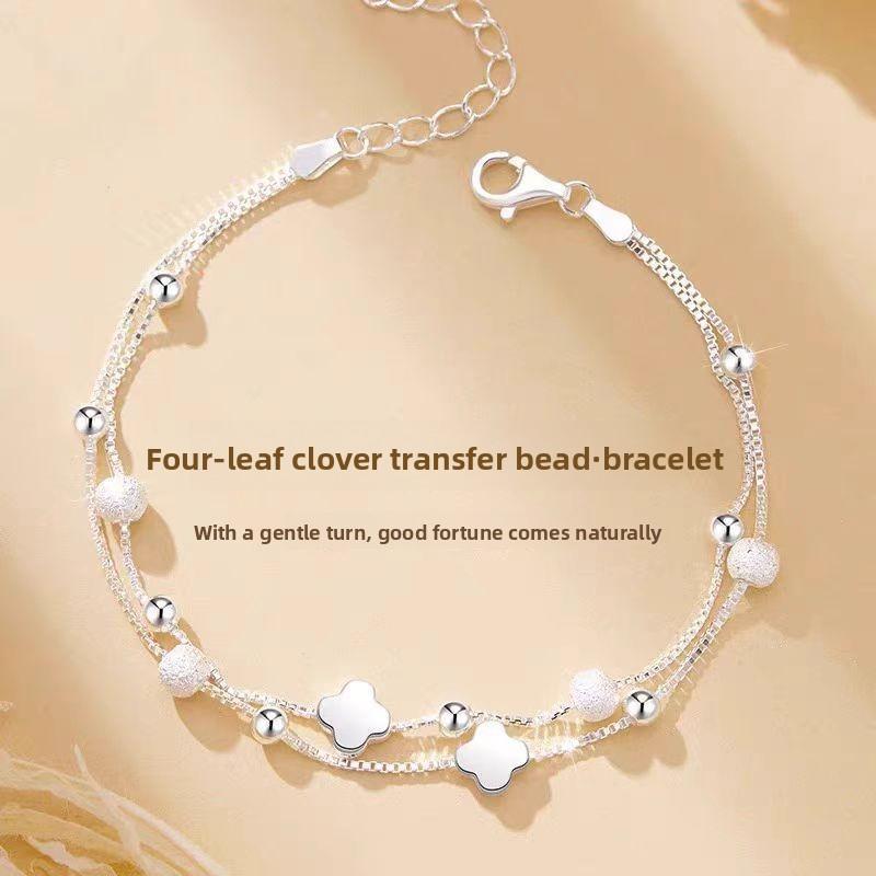 

Lucky Clover Rotating Bead Bracelet, Delicate Silver Plated Wristband for Women S050