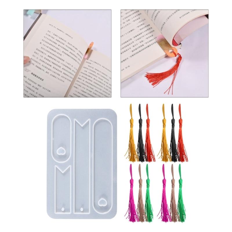 Bookmark Resin Mold,Bookmark Mold Kit with 12pcs Bookmark Tassels Bulk Silicone Bookmark Mold for Epoxy Resin Casting