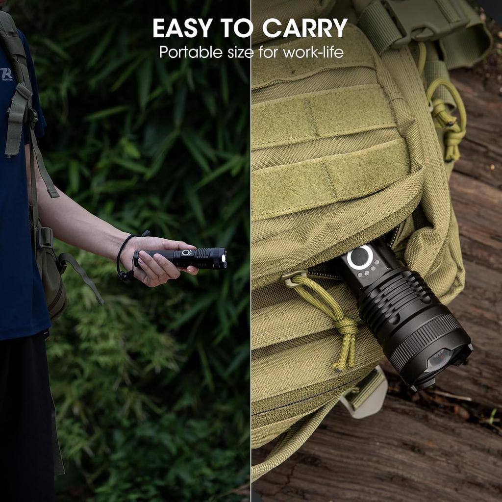 2 Pack Rechargeable Flashlight, 99,000 High Lumens LED Flashlight with 5 Modes, IPX7 Waterproof, Adjustable Focus, Powerful Handheld Flash Light for