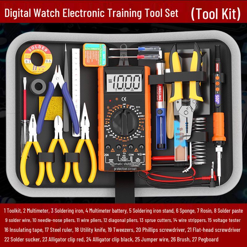 

Digital Multimeter & Soldering Iron Set: Student Electronic Repair Kit with Internal Heating & Tool Bag.