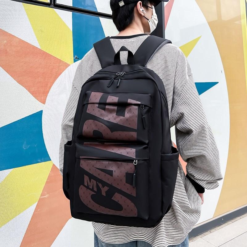 Letter Print Men's Backpack Women's Backpack Large Capacity Student Schoolbag
