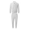 Men Waffle Texture Zipper Pocket Turn Down Collar Slim Fit Jacket Pants Set