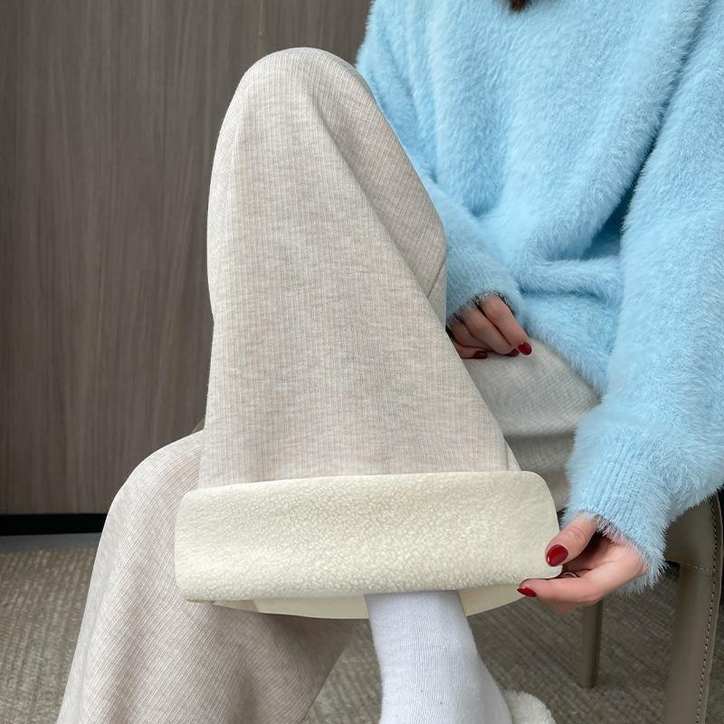 Lamb wool wide-leg pants women's autumn and winter glutinous rice pants are soft and waxy, casual small imitation cashmere velvet pants