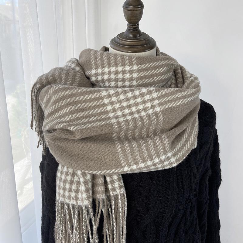 Karoschal Damen Neuer Herbst und Winter Verdickter Langer Schal Schal mit Quasten, Warmes Herbst-/Winter-Modeaccessoire in Mehreren Farben