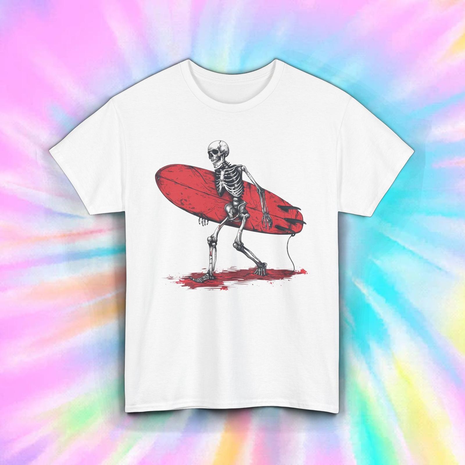 Skeleton Surfer Shirt Red Board Grunge Beach Goth Surfing Tee S-5XL S
