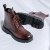 Fashion 2024 Trendy Retro Men's Leather Biker Shoes Lace-Up High Quality Outdoor Non Slip Winter Casual All-match Business Men Shoes