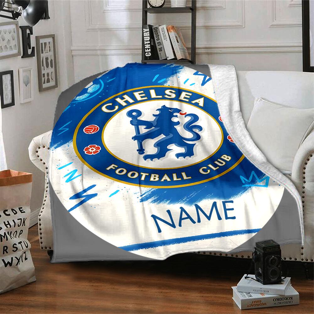 Custom Name Chelsea FC Crest Blanket for Couch & Bed, Plush Cozy Fuzzy Blanket Super Soft & Warm Blankets for Fall and Winter. 0908247