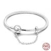 17-20CM 925 Silver Plate Pink Heart Lock Aircraft Earth Bracelet With Safety Chain Fit DIY Charms Beads Fine Birthday Jewelry