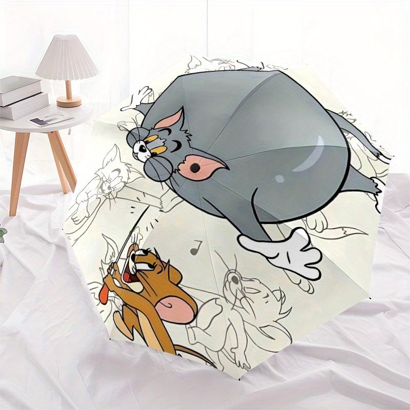 1pc Tom Jerry Self-Folding Umbrella, 8-Bone Compact Travel Umbrella, Durable Plastic And Iron Frame083