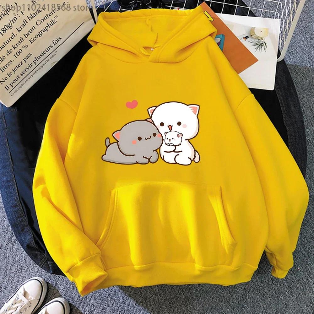 Peach Cat Hoodies Women Funny Mochi Fashion Sweatshirts Peachcat Female Harajuku Tops Round Neck Oversized  Kawaii Y2k