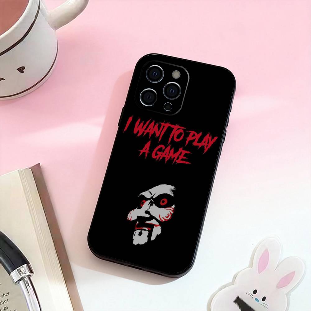 S-Saw Jigsaw Phone Case For iPhone 17,16,15,14,13,12,11 Plus,Pro Max,Soft Silicone Black Cover iPhone12