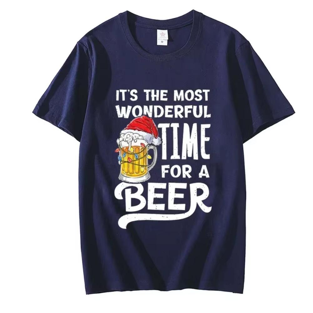 It's The Most Wonderful Time for A Beer Shirt Men T-Shirt Christmas Beer Print Tops Women Short Sleeve Oversize Men Brand Tshirt
