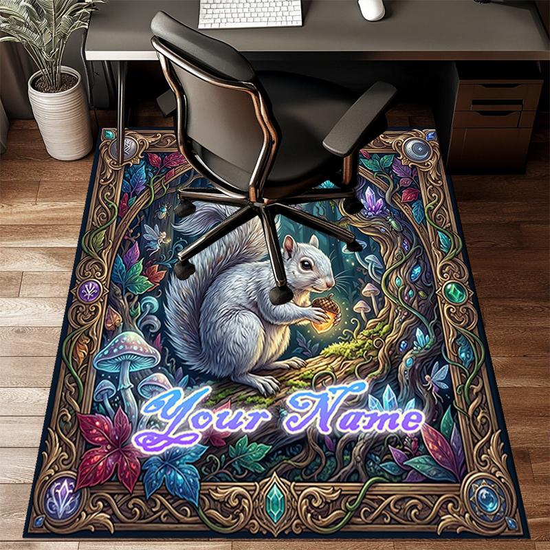 1PC Custom Name Whimsical Forest Whisker Theme Floor Mat Ideal for Living Room, Game Rooms, Office, Bedroom, Floor Mat Playful Design