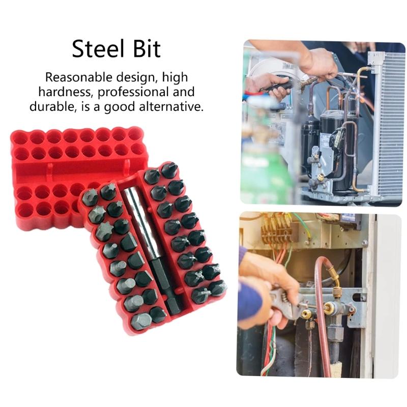 Set de biți de securitate inviolabili de șurubelniță de 33 buc, cu biți de extensie magnetici, chei hexagonale cu stea pentru prelucrarea lemnului