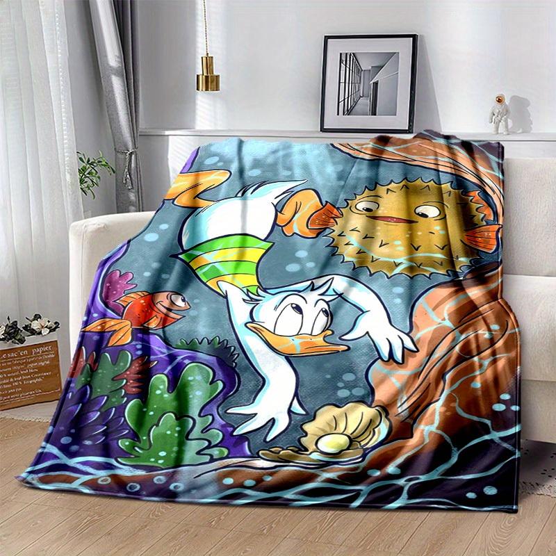1pc Cartoon Puffer Fish and Donald Duck Design Blanket, Home Decorative Throw Blanket for All Seasons, Living Room, Travel, Camping, Car Bla