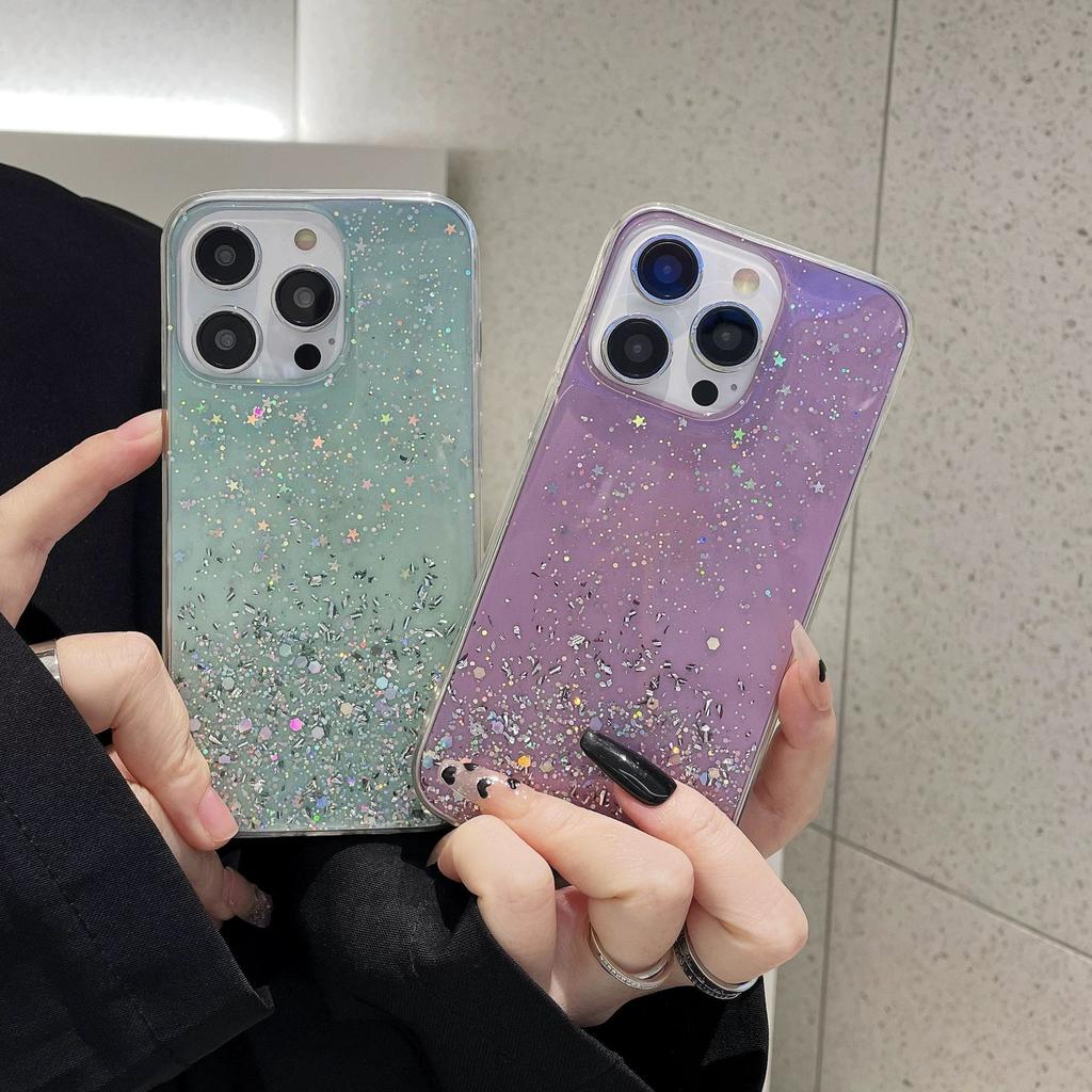 Applicable To Samsung S25edge Protective Case Silver Foil Star Glitter Epoxy TPU Transparent Mobile Phone Soft Case
