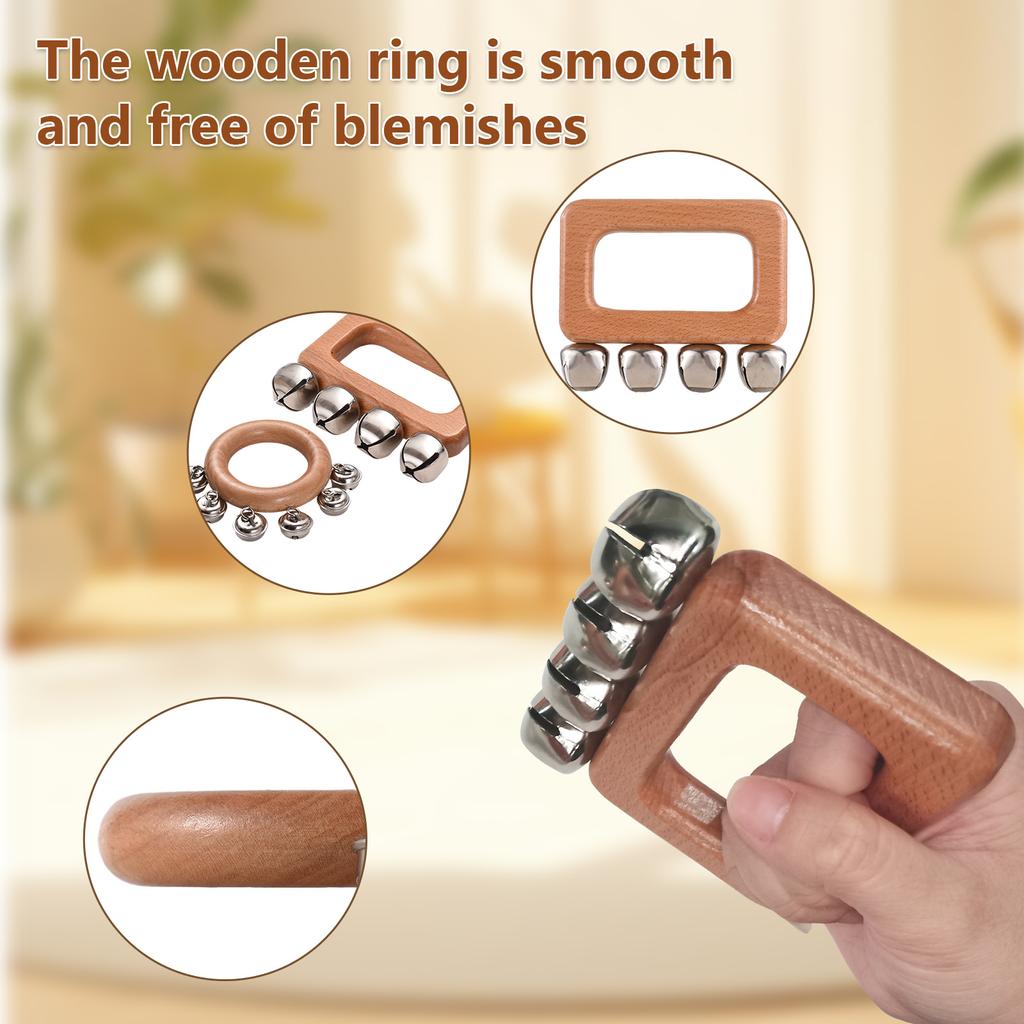 2 Pack Hand Jingle Bells Wooden Shaker Jingle Bells Musical Percussion Instrument Bells for Xmas