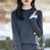 Women's Black Ruffle Lace Knit Sweater - Semi-High Neck Top for Spring/Autumn 2025