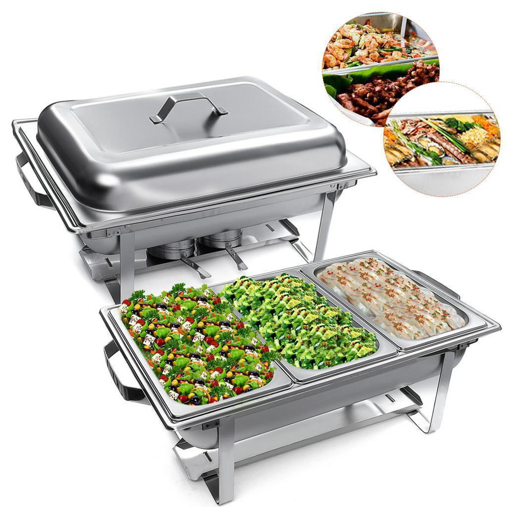 9L 3 Plates Dish Set Container Food Warmer Chafing Dish Full Buffet Catering Foldable Stainless Steel Square Buffet Stove