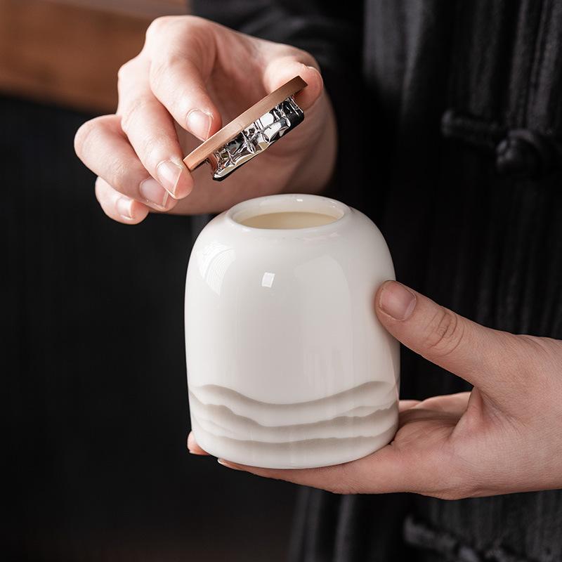 Suet Jade Ceramic Tea Can Size Aluminum Alloy Sealed Can Household Pu'er White Tea Loose Tea Can High-grade
