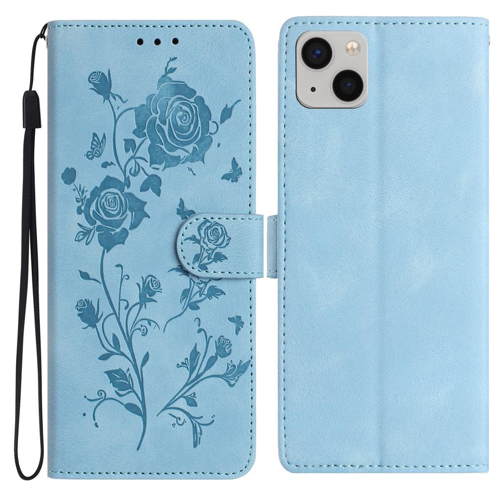 For iPhone 14 Wallet Case Rose Pattern Imprinted Leather Flip Stand Phone Cover