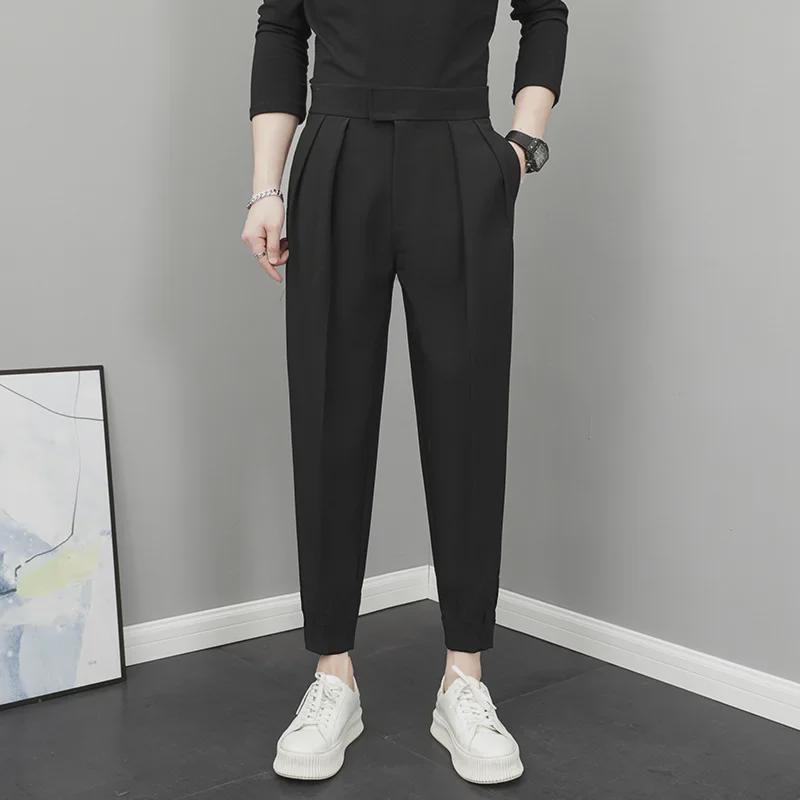 Men's Spring Cropped Velcro Harem Pants: Casual Versatile Fashion.