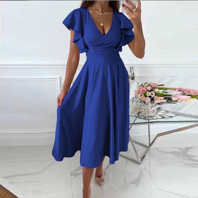2023 European & American V-Neck Ruffle Sleeve Casual Party Dress