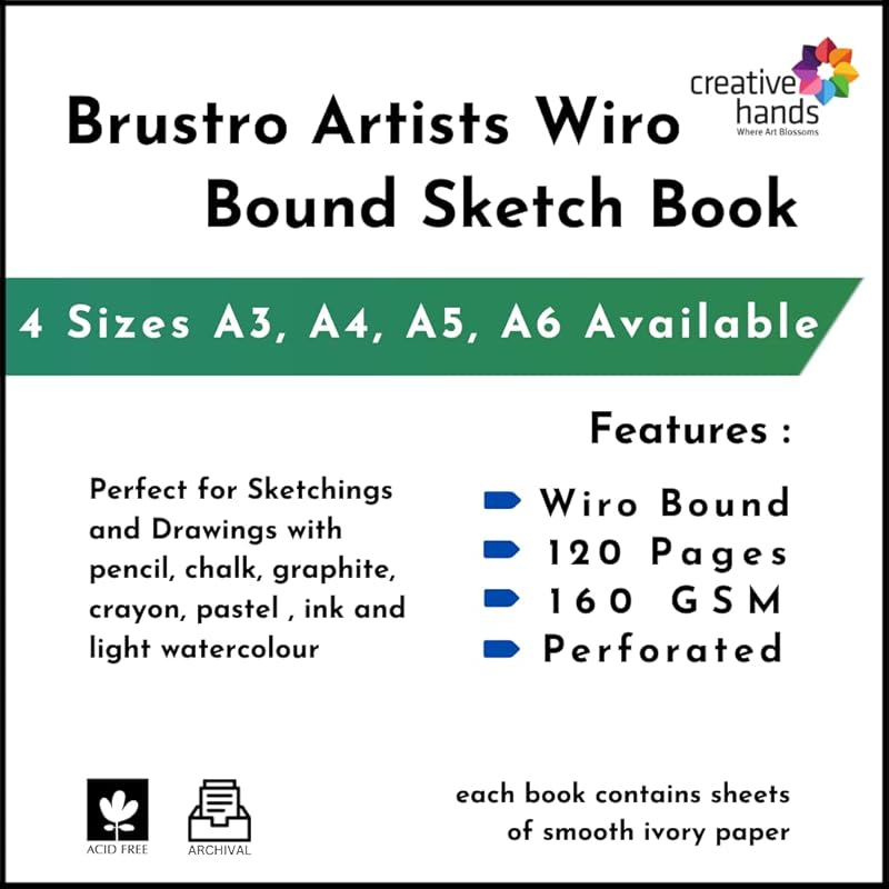 

Brustro Artist S Small Wiro Bound Sketch Book | A6 Size, 120 Pages, 160 Gsm | Ideal For Sketching, Shading, Drawing, Ble Wiro A6