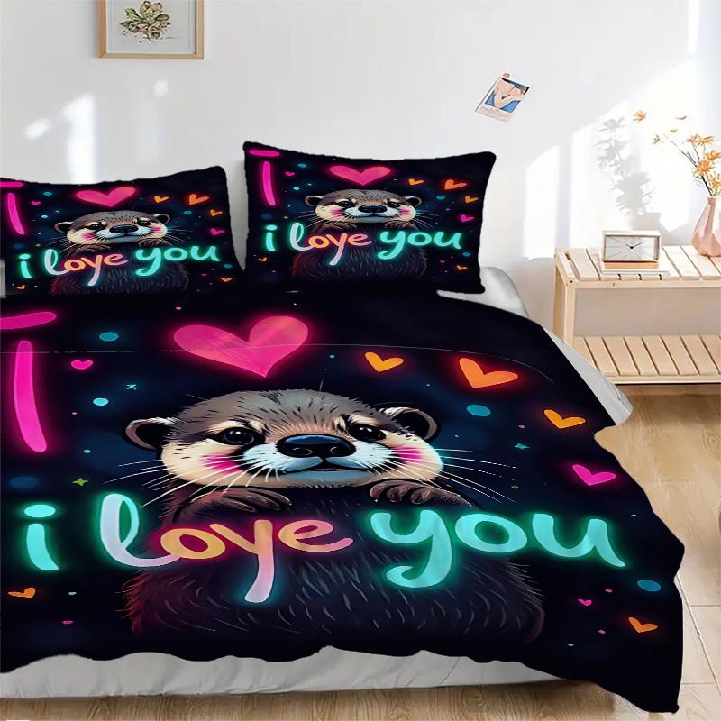 

3pcs Otter Love Heart Duvet Cover Set, Soft Comfortable Duvet Cover,Guest Room (1*Duvet Cover + 2*Pillowcase, Without Core) yy251104179 135x200cm