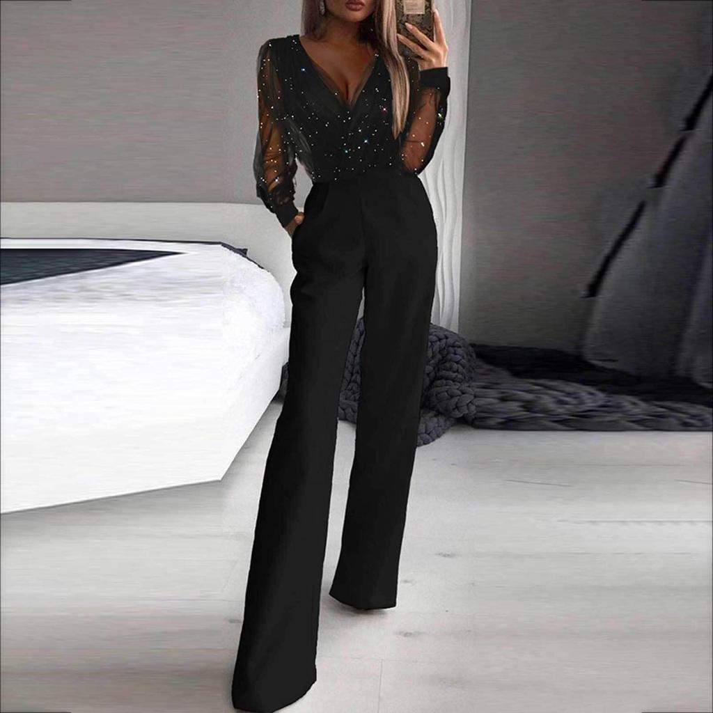 Women's European and American Mesh Splicing Jumpsuit