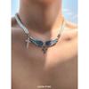 Shijia Pearl Necklace Men's Angel Wings Inlaid Zirconium Clavicle Chain European and American All Match Personality Fancy Cross Men's Chain