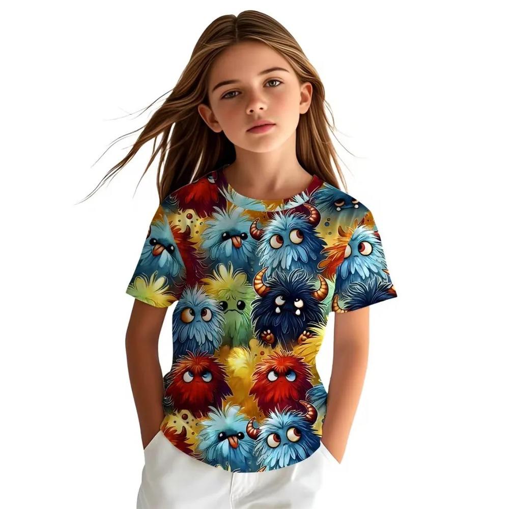 Summer Children's Short Sleeved T-shirt Fashionable Colorful Cartoon Animals 3d Printing Soft Comfortable Breathable Round Neck T-shirt