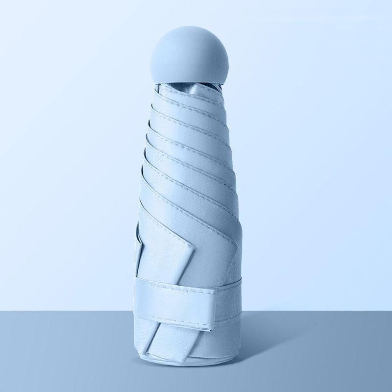 Compact Black Capsule Umbrella with UV and Rain Protection - Five-Fold Design