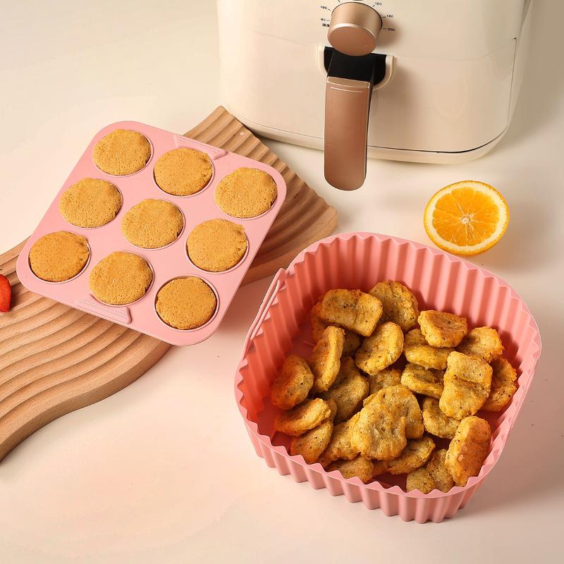 2Pcs Non-Stick Baking Trays With Cupcake Molds For Healthy Cooking Kitchen Tools Square Silicone Air Fryer Liners & Muffin Pan