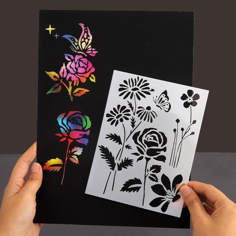 5Pcs Flower/Leaf/Butterfly Stencils PET Painting Templates For Painting on Paper Wood Metal Glass Fabric Wall Decoration