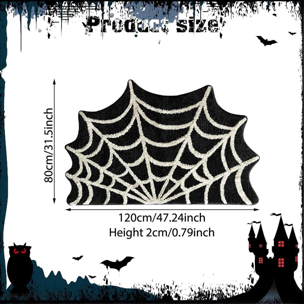 Halloween Area Rug Web Bath Mat Decorative Decor Comfortable Gothic Floor Doormat for Bedroom