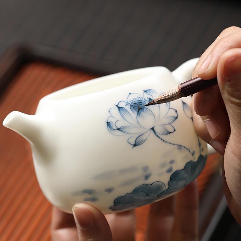 Hand-Painted Lotus Ceramic Teapot