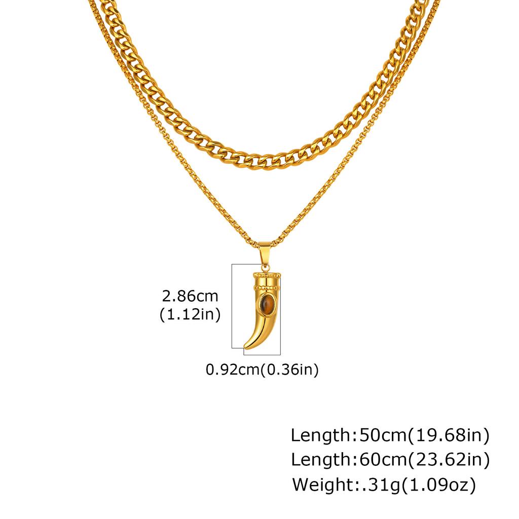 Erkek Çocuklar İçin Trend Boynuz Kolye, Altın Rengi Paslanmaz Çelik Kaplan Gözü Taşı Katmanlı Kolye, Zarif Erkek Takı Seti Hediye