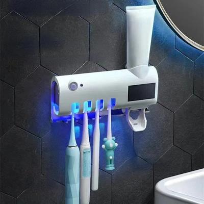 Suport Baie Automat Dispenser Pastă de Dinți Periuță de Dinți Set Rezistent la Praf Ventuză Adezivă Montat pe Perete Stoarcător Pastă de Dinți