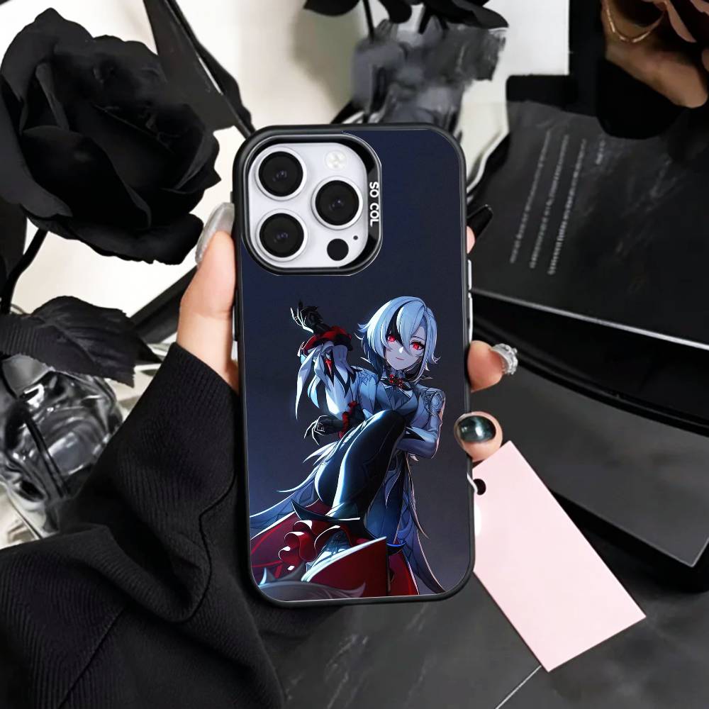 A-Arlecchino G-Genshin Impact Phone Case For iPhone17,16,15,14,13,12,11 Plus,Pro Max Colored Silver Plated Inside Cover