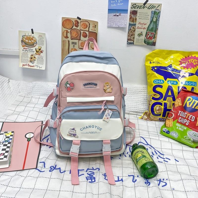 Color Fashionable Blocked Letter Print Student Casual Backpack For School