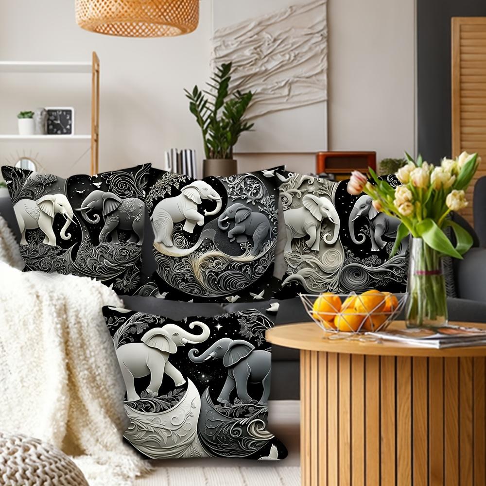 4-piece Modern Elephant Decorative Pillowcase Set, Modern Style with Zipper Closure, Perfect for Sofa, Living Room, and Bedroom