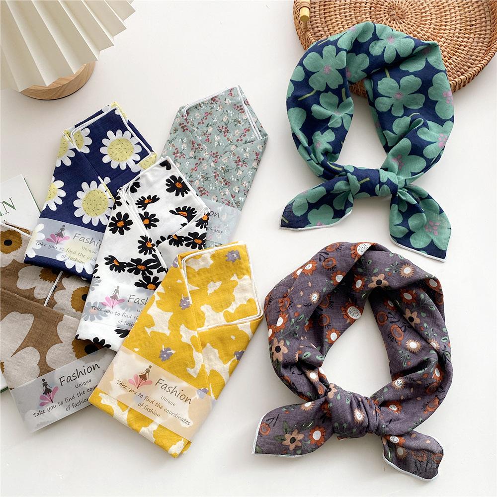 55cm Laies Headband Cotton Linen Square Scarf Women Korean College Girls Fashion Spring Autumn New Style Elegant Neck Scarves