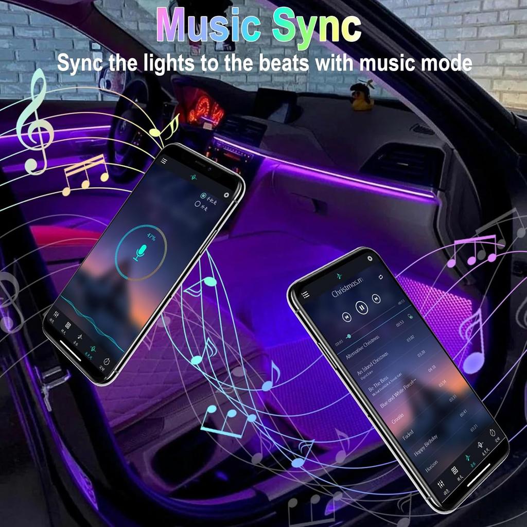 Car Interior Lights, 5V LED Strip Lights With USB Adapter, Ambient Car Lighting Kit, App & Remote Control Music Sync Color Change Strip Lights For